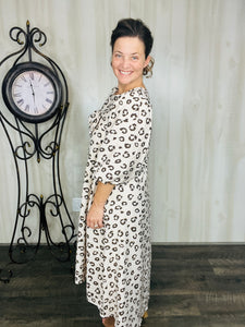 Mandy Animal Print & Bow Dress- Beige