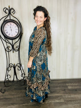 Michella High Low Dress-Teal & Animal Print