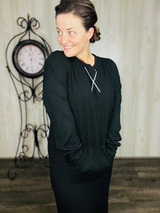 Sophia Sweatshirt Dress-Black Ribbed