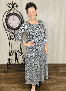 Jamie Square Neck Dress-Black & Ivory