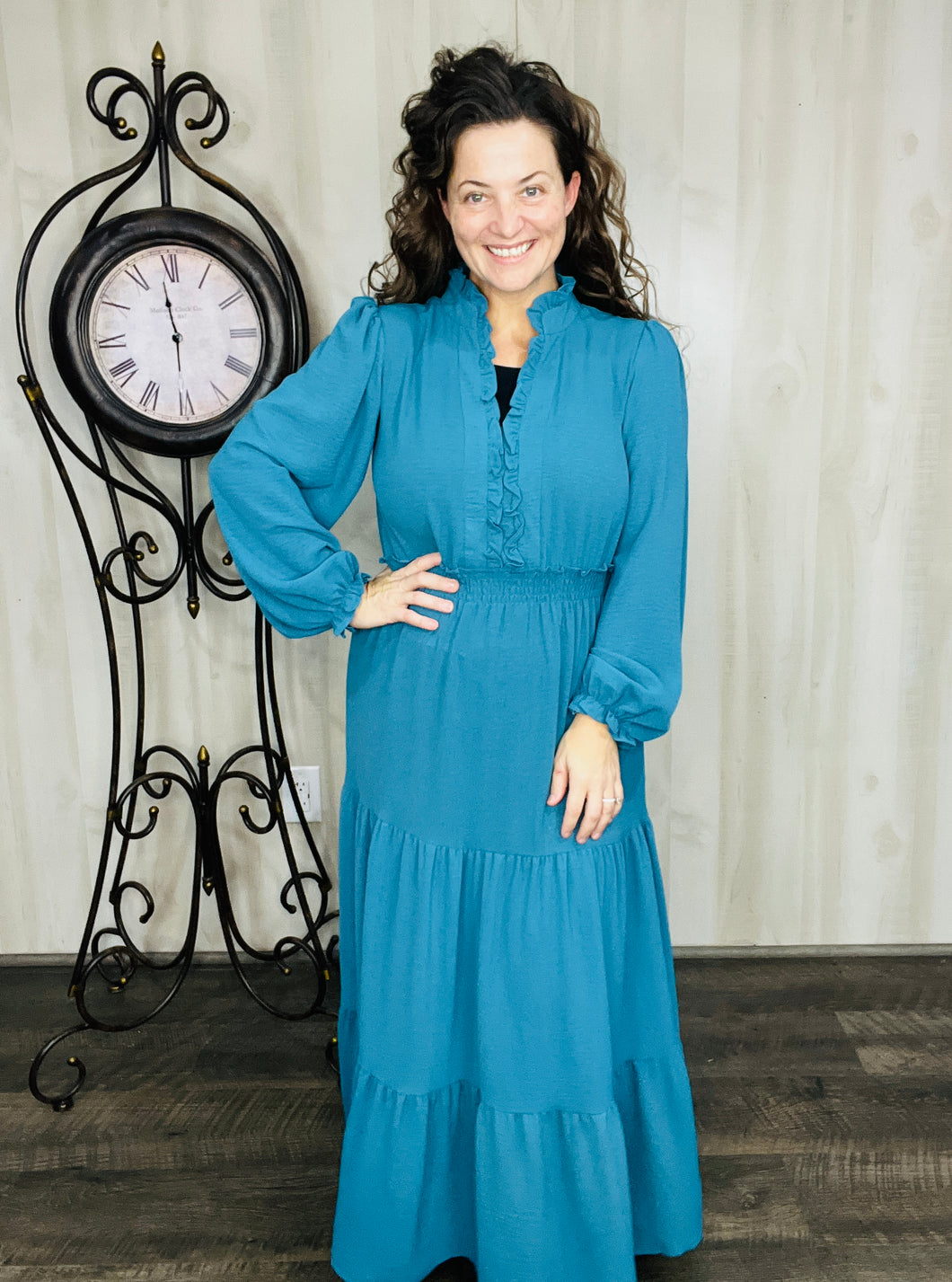 Nicole Smocked Waist Dress- Teal