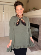 Samantha Ruffle High Low Tunic-Ribbed Olive