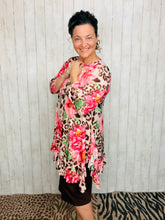 Cynthia Ruffle High Low Tunic-Leopard & Pink Floral