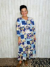 Cassie Marie Tiered Boho Style Dress-Navy Patchwork