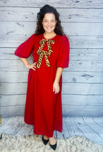 Sonja Leopard Bow Dress-Red