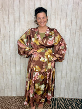 Mauve & Brown Floral Self Tie Waist Dress