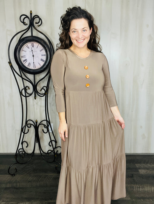 Tonya & Wood Button Dress- Toffee