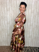 Mauve & Brown Floral Self Tie Waist Dress