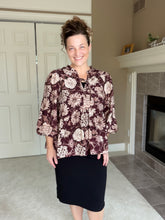 Burgundy & Floral Chrysanthemum Fashion Top