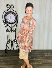 Samantha Ruffle High Low Tunic-Peach & Brown Floral