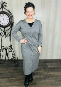 Melissa Charcoal Button Front Midi Dress