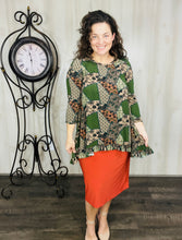 Samantha Ruffle High Low Tunic-Olive Patchwork