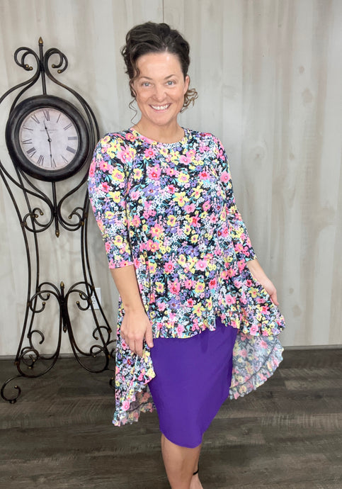 Dramatic High-Low Tunic -Wildflowers of Spring