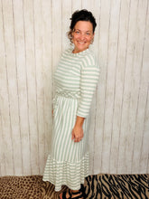 Ribbed Midi Dress- Sage & White Stripe