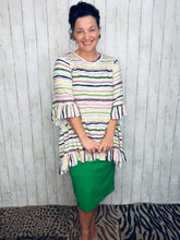 Samantha Ruffle Sleeve & High Low Tunic-Ivory Stripe