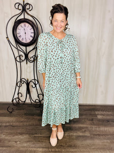 Cassie Marie Tiered Boho Style Dress-Mint Leopard