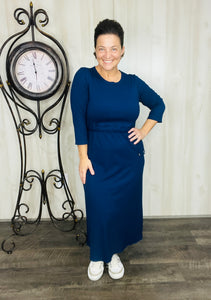 Ribbed Lounge Dress- Navy