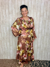 Mauve & Brown Floral Self Tie Waist Dress