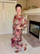 Kara Ruffle Dress- Brown, Pink & Cream