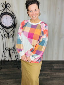 Tammie Raglan Plaid & Floral Pullover