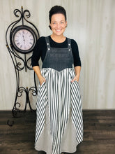 Striped Overall Dress- Black & White