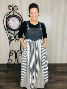 Striped Overall Dress- Black & White