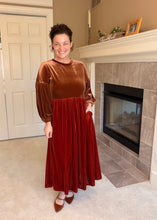 Amanda Velvet Two Tone Dress- Copper & Rust