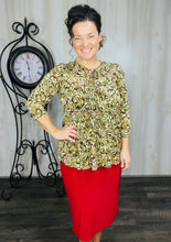 Lillian Bow Front Tunic Top- Multi Print Green