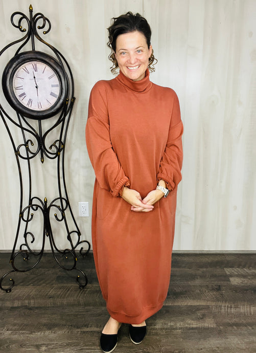 Fabulous Fall Sweatshirt Dress-Copper Bronze
