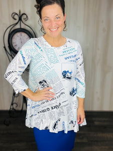Samantha Ruffle High Low Tunic-Newspaper Print