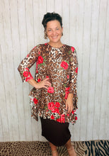 Cynthia Ruffle High Low Tunic-Animal Print & Pink Floral