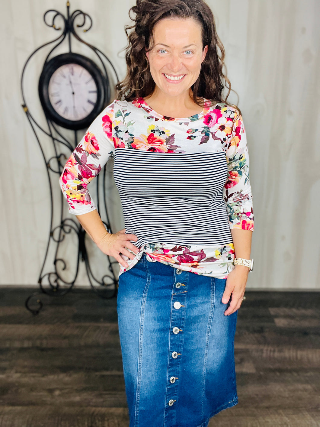 Floral Pin Stripe Top