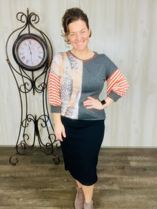 Gray & Rust Abstract Casual Top