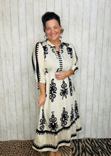 Tara Cream & Black Abstract Print Dress