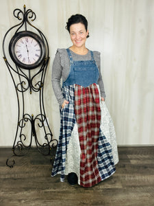 Patchwork & Lace Print Overall/Jumper Dress