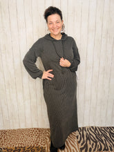 Cozy On Up Ribbed Lounge Dress- Charcoal Black