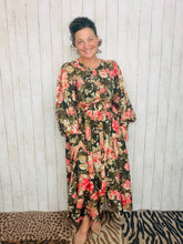 Jessica Green & Floral Belted Dress