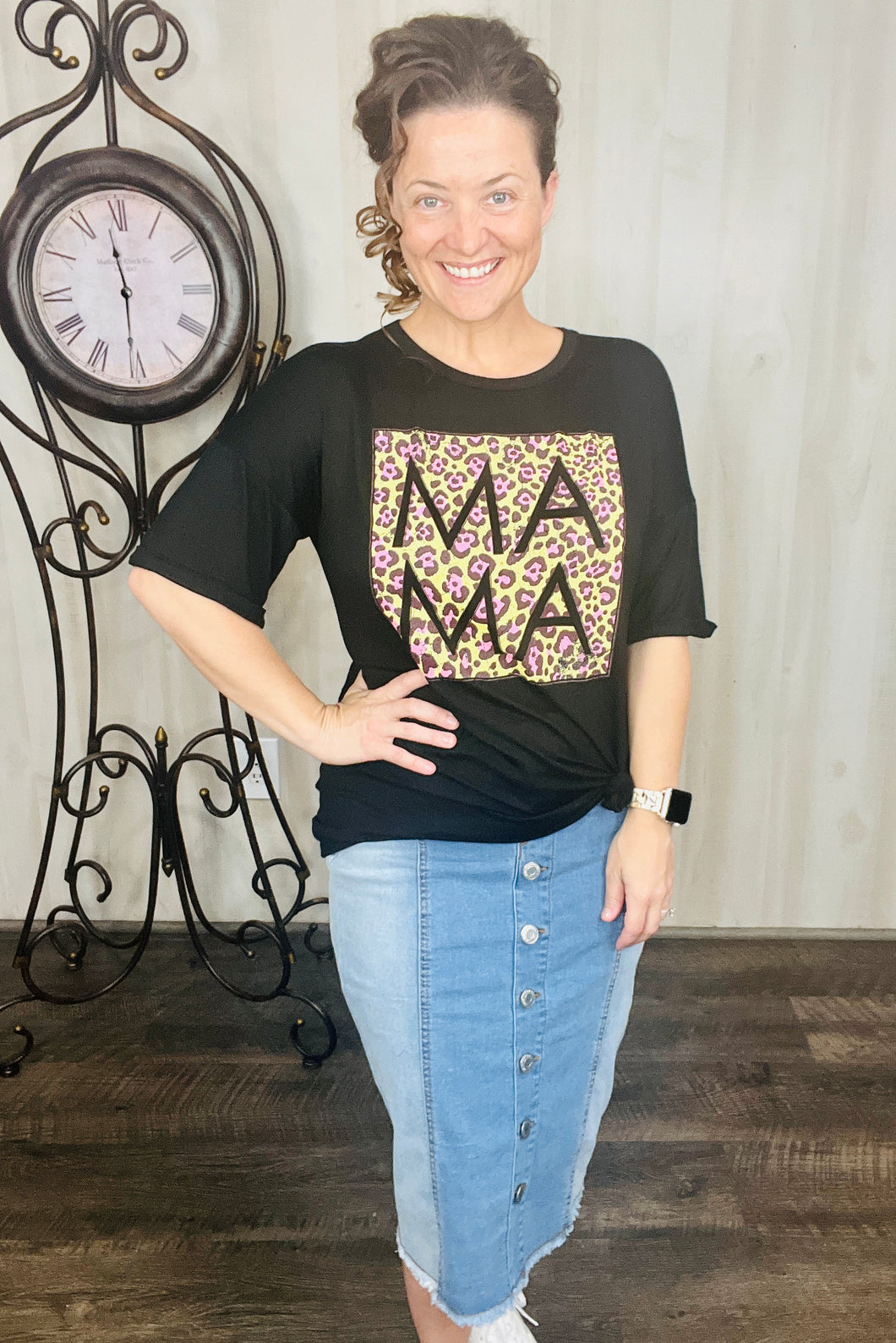 Mama & Leopard Black Top