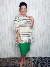 Samantha Ruffle Sleeve & High Low Tunic-Ivory Stripe