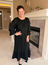 Kayla Ruffle Sleeves Dress-Black