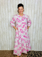 Cassie Tiered Boho Style Dress-Pink Toile