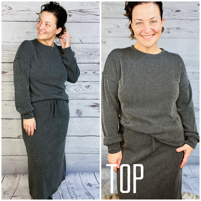 Candice Ribbed Top- Charcoal