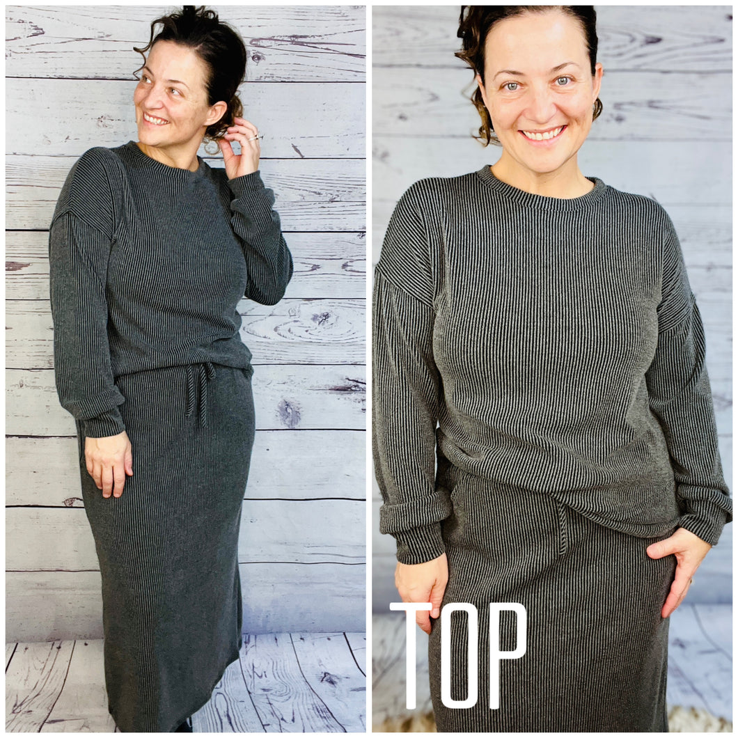 Candice Ribbed Top- Charcoal