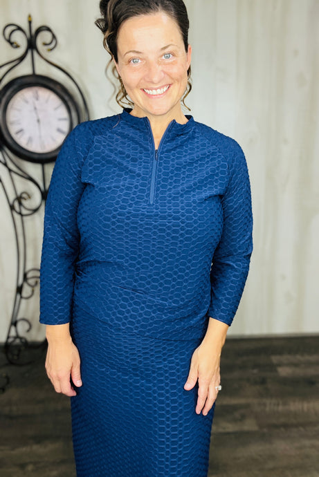 Honeycomb Athletic/Swim/Exercise Top- Navy