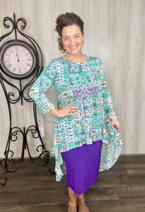 Dramatic High-Low Tunic -Blue Patchwork