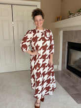 Power On The Day Dress-Brown Houndstooth