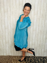 Turquoise Bodre Tunic- Ruffle Sleeves