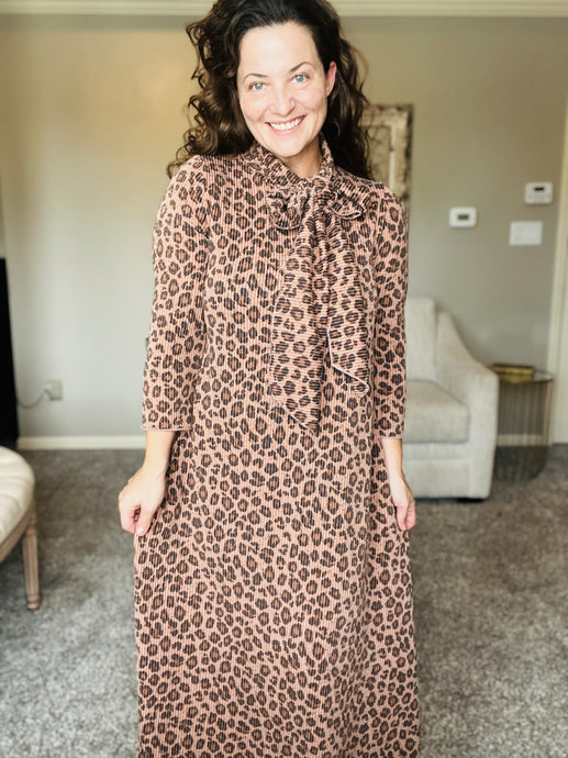 Power On The Day Dress- Ribbed Leopard Print