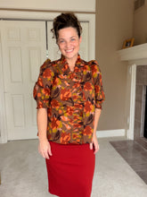 Rust & Floral Ruffle Front Blouse