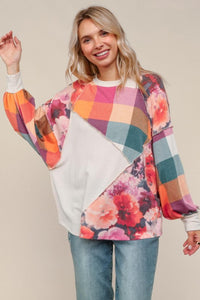 Tammie Raglan Plaid & Floral Pullover